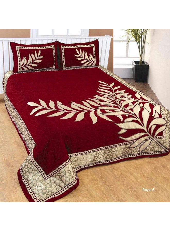 FRESH FROM LOOM Floral 500 TC Chenille Velvet Double Bed King SizeBedsheet Cum Bed Spread with 2 Pillow Cover (Maroon), Size- 90x100 inch - Image 2
