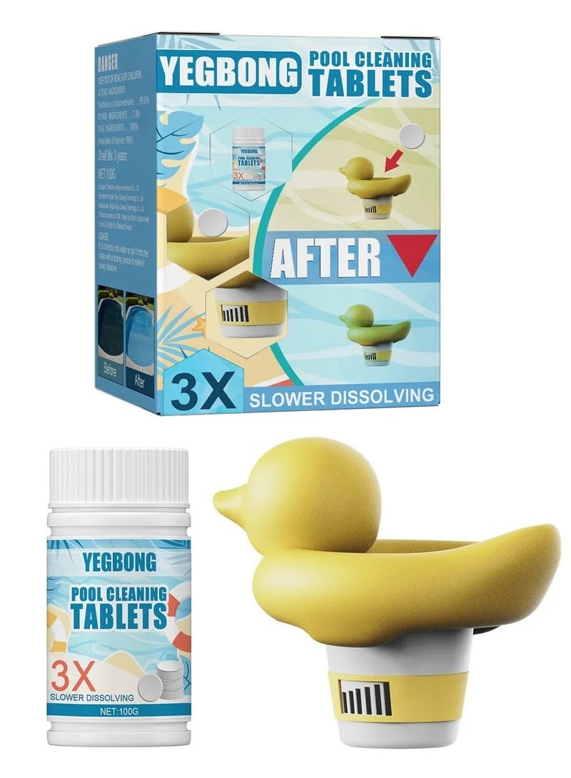 YEGBONG Pool Cleaning Float And Purifier Tablets Kit, 100g Chlorine Tablets, Chlorinating Tablets with Chlorine Floater Dispenser, Long Lasting Chlorinating Tabs, Chlorine Tabs for for Swimming Pools Hot Tu - Image 1