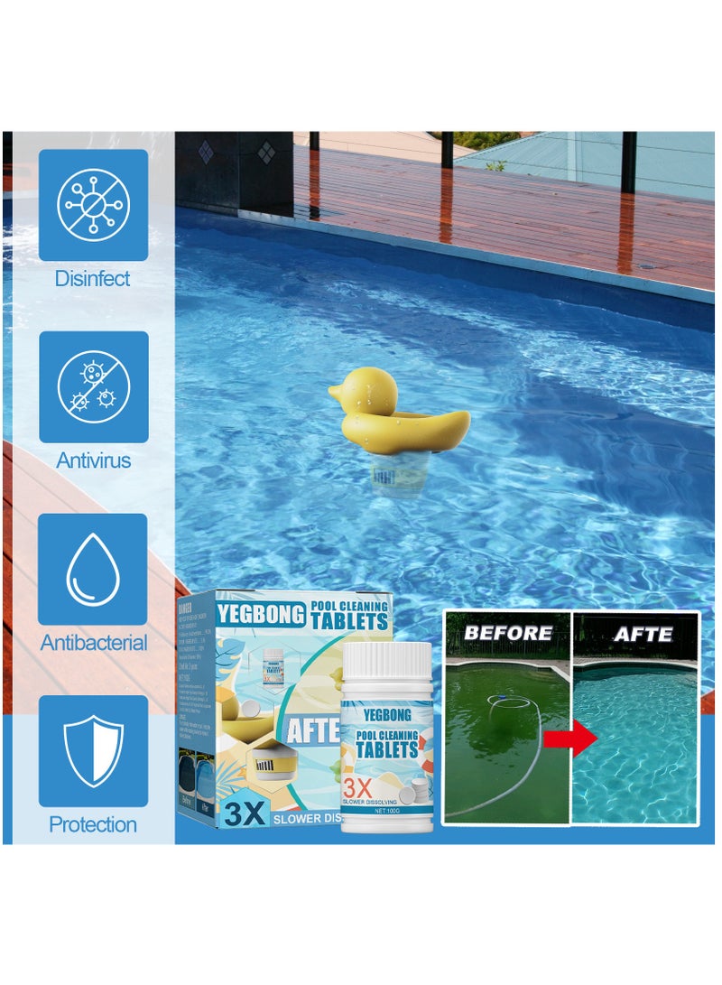 YEGBONG Pool Cleaning Float And Purifier Tablets Kit, 100g Chlorine Tablets, Chlorinating Tablets with Chlorine Floater Dispenser, Long Lasting Chlorinating Tabs, Chlorine Tabs for for Swimming Pools Hot Tu - Image 3