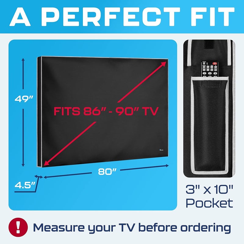 Garnetics Outdoor TV Cover 86" - 90" inch - Universal Weatherproof Protector for Flat Screen TVs - Fits Most TV Mounts and Stands - Black - Image 3