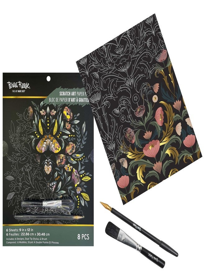 Brea Reese: Scratch Art Paper Pad - Fall Florals - 6 Designs, Guided Art, Metallic Accents, Stylus & Brush, Perforated 9x12 Pages, DIY Adult Craft - Image 4