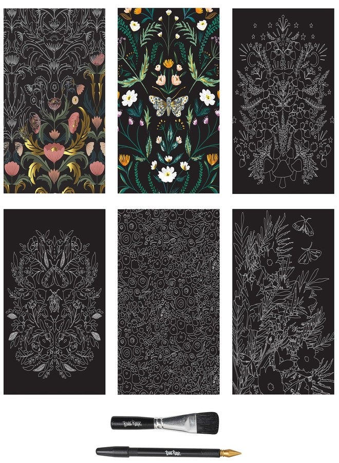 Brea Reese: Scratch Art Paper Pad - Fall Florals - 6 Designs, Guided Art, Metallic Accents, Stylus & Brush, Perforated 9x12 Pages, DIY Adult Craft - Image 3