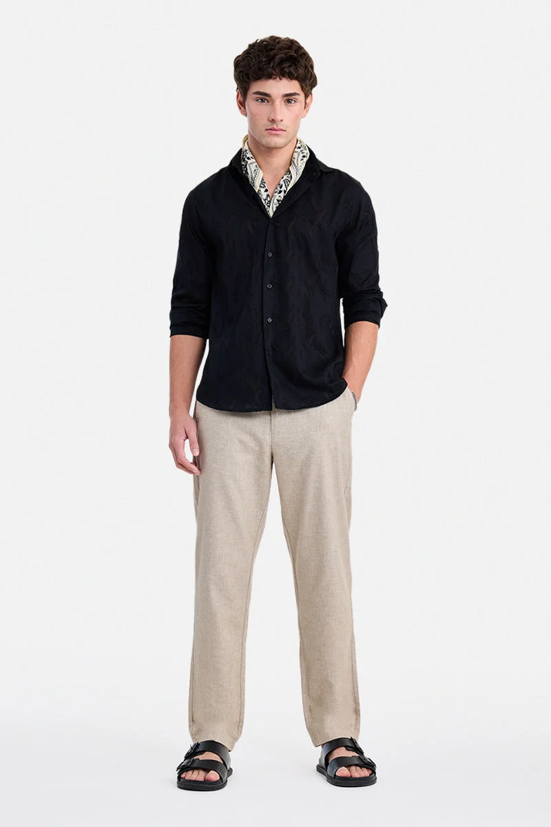 سنيتش Beige Textured Relaxed Trousers