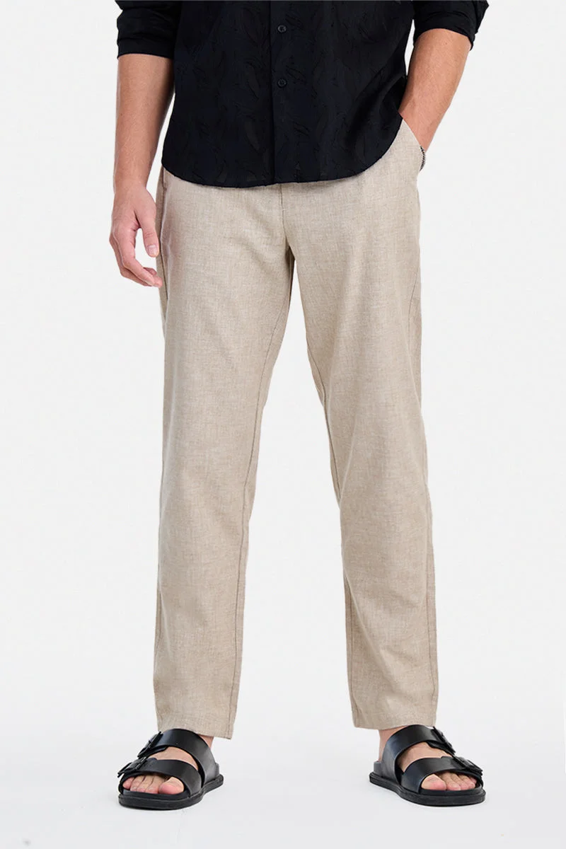سنيتش Beige Textured Relaxed Trousers
