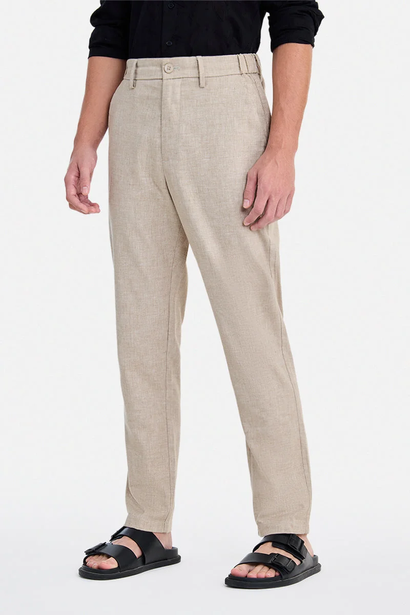 SNITCH Beige Beige Textured Relaxed Trousers for Men | Best Price UAE