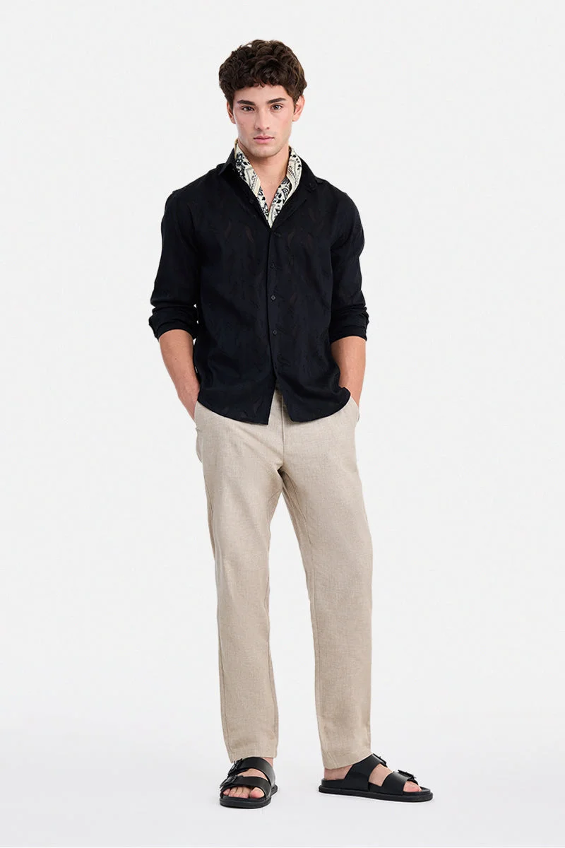 SNITCH Beige Beige Textured Relaxed Trousers for Men | Best Price UAE