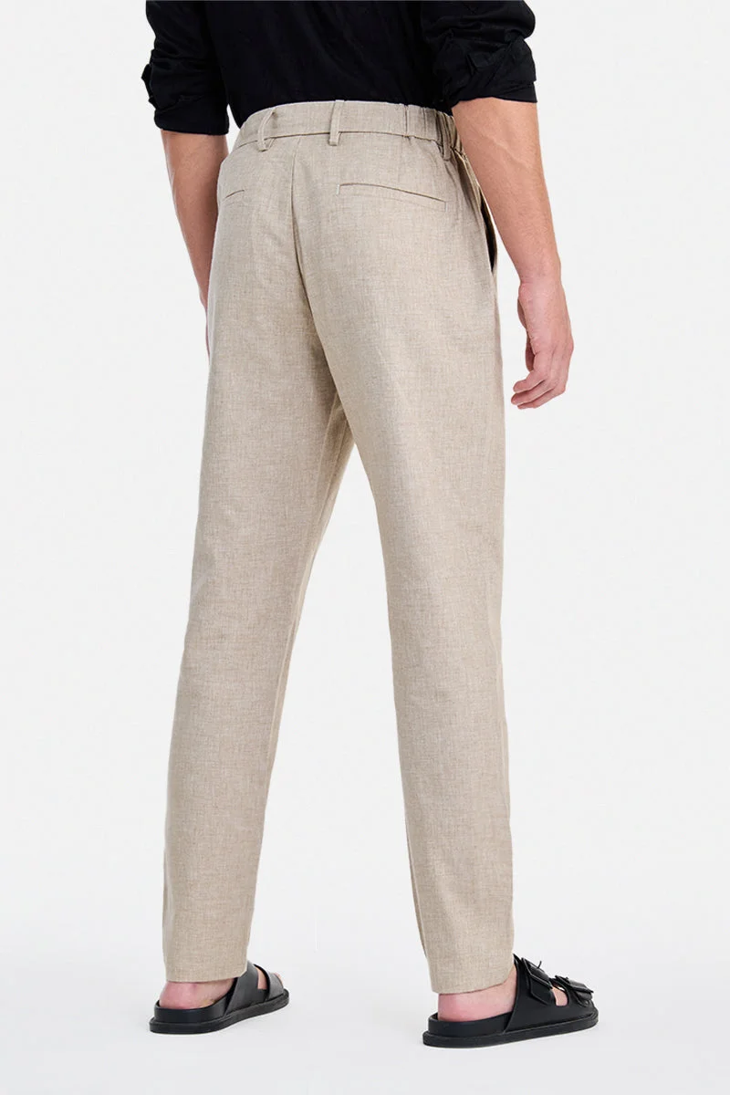 SNITCH Beige Beige Textured Relaxed Trousers for Men | Best Price UAE