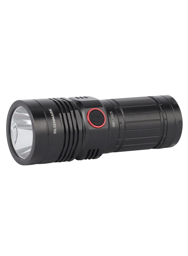 Olsenmark مصباح يدوي LED، ضوء الطوارئ، ضوء الشعلة مع بنك الطاقة- OMFL2823/أسود - Image 1