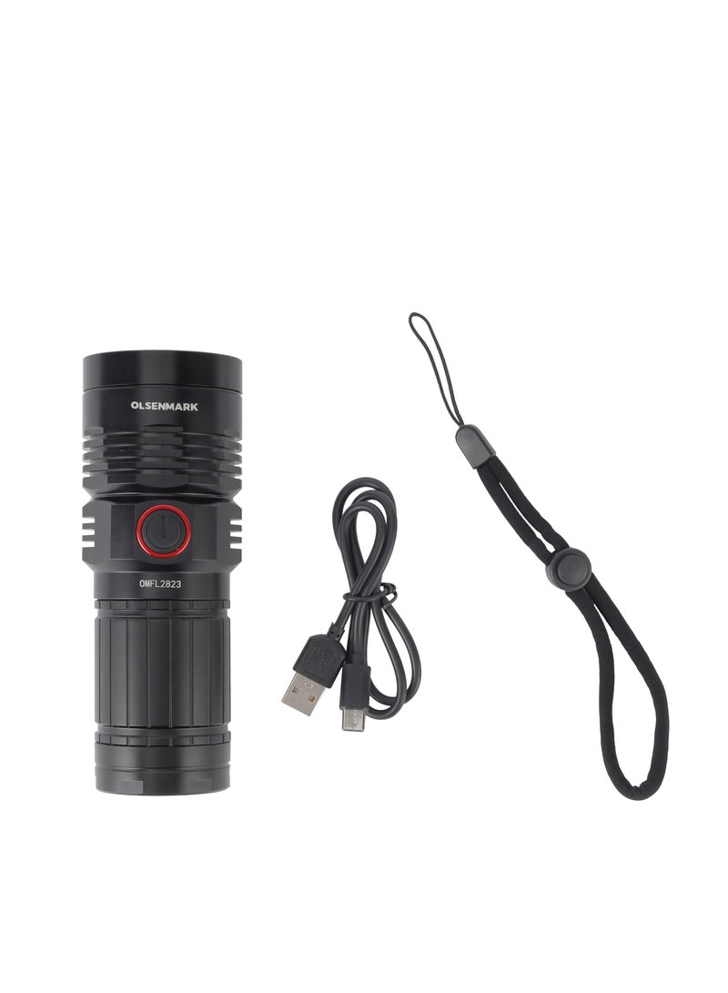 Olsenmark مصباح يدوي LED، ضوء الطوارئ، ضوء الشعلة مع بنك الطاقة- OMFL2823/أسود - Image 2