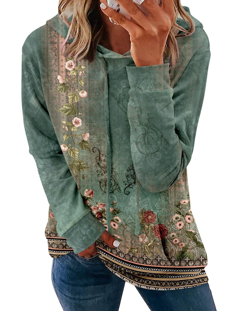onlypuff Hoodies for Women Trendy Fashion Hoodies and Sweatshirt Cute Long Sleeve Hooded Fall Top Green Vine Tunic L - Image 1