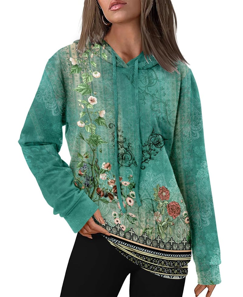 onlypuff Hoodies for Women Trendy Fashion Hoodies and Sweatshirt Cute Long Sleeve Hooded Fall Top Green Vine Tunic L - Image 3