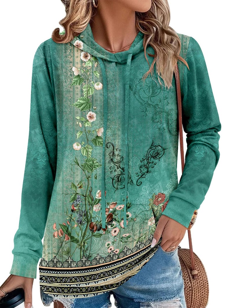 onlypuff Hoodies for Women Trendy Fashion Hoodies and Sweatshirt Cute Long Sleeve Hooded Fall Top Green Vine Tunic L - Image 2