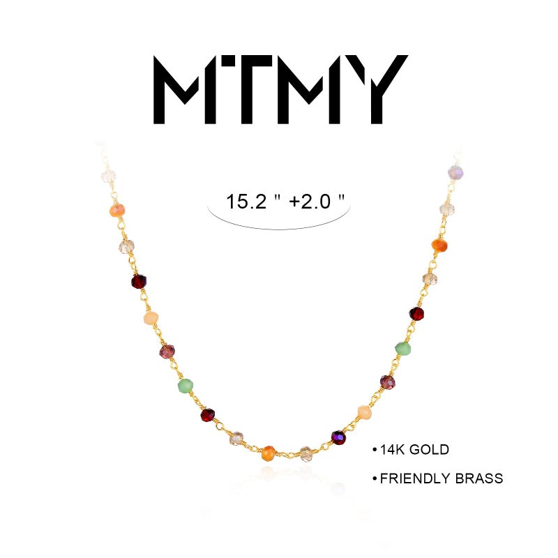 MTMY Gold Choker Necklace,14K Gold Plated Dainty Chain Choker Necklace Delicate Fashion Jewelry Gift for Women(mixed color beads) - Image 4