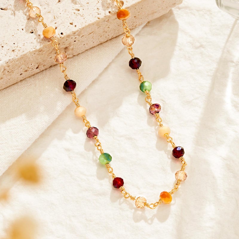 MTMY Gold Choker Necklace,14K Gold Plated Dainty Chain Choker Necklace Delicate Fashion Jewelry Gift for Women(mixed color beads) - Image 5