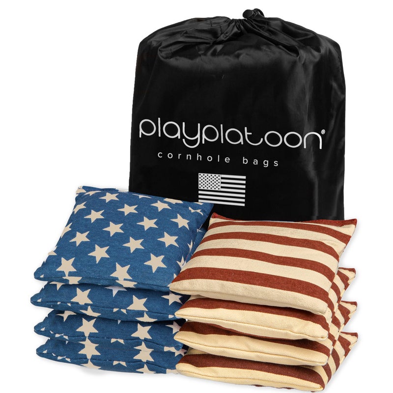 Play Platoon Weather Resistant Cornhole Bags Set of 8 American Flag Corn Hole Bags Stars Stripes Outdoor Toss Regulation Size Weight