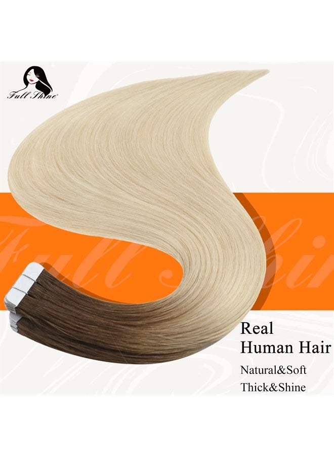 Fshine Extensions Human Hair Natural Balayage Tape in Human Hair Extensions 14inch Brown Fading to Platinum Blonde Hair 20Pieces 50Grams Straight Tape ins Human Hair Extensions - Image 2