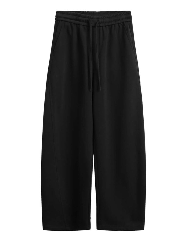 FACDIBY Women's Fleece Lined Barrel Sweatpants Baggy Casual Wide Leg Pants Drawstring Athletic High Waisted Lounge Sweats with Pockets Black XS - Image 5
