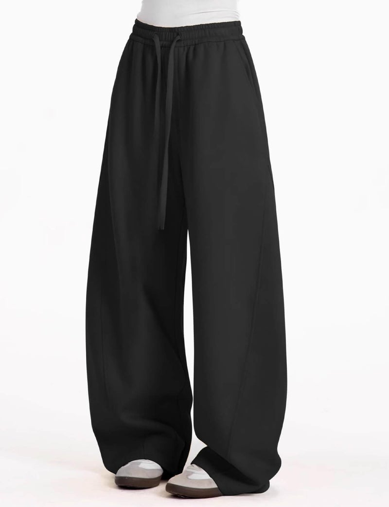 FACDIBY Women's Fleece Lined Barrel Sweatpants Baggy Casual Wide Leg Pants Drawstring Athletic High Waisted Lounge Sweats with Pockets Black XS - Image 3