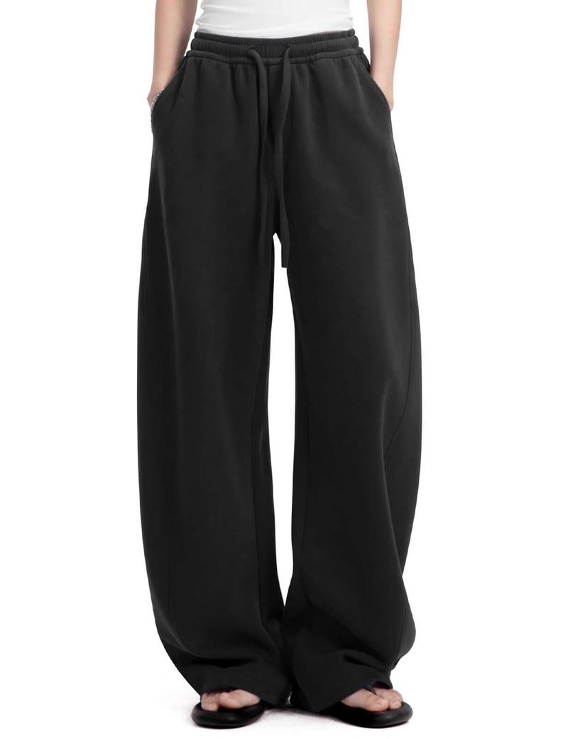 FACDIBY Women's Fleece Lined Barrel Sweatpants Baggy Casual Wide Leg Pants Drawstring Athletic High Waisted Lounge Sweats with Pockets Black XS - Image 1