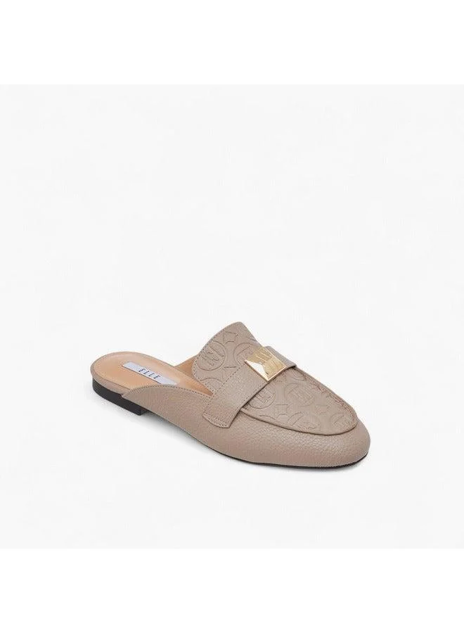 ELLE Women's Embossed Slip-On Mules with Metal Accent