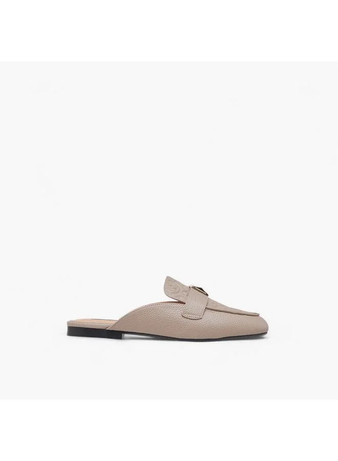 ELLE Women's Embossed Slip-On Mules with Metal Accent