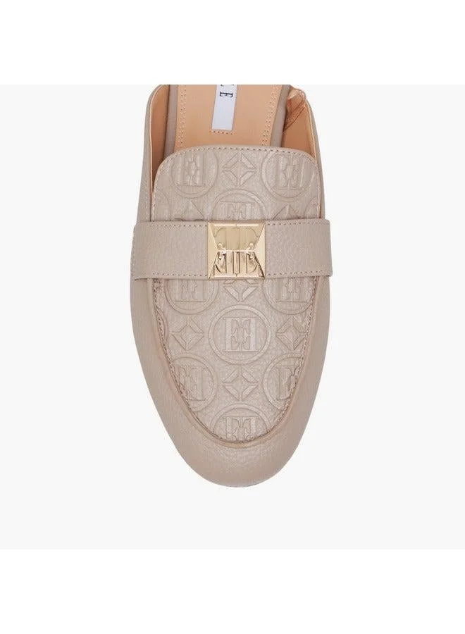 ELLE GREY Women's Embossed Slip-On Mules with Metal Accent  | Best Price UAE