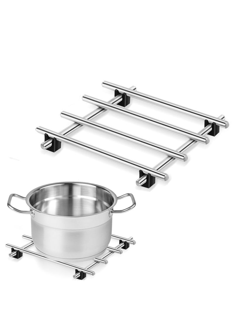 Stainless Steel Tripod Set, 7 X 7 Inches (Approximately 18 X 18cm), Heat-Resistant And Rust Proof, Rubber Anti Slip Feet For Countertops And Tables, Protecting Surfaces From Damage From Hot Pots, Pans, And Baking Utensils, Silver  - Image 1