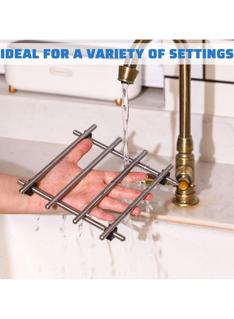Stainless Steel Tripod Set, 7 X 7 Inches (Approximately 18 X 18cm), Heat-Resistant And Rust Proof, Rubber Anti Slip Feet For Countertops And Tables, Protecting Surfaces From Damage From Hot Pots, Pans, And Baking Utensils, Silver  - Image 2