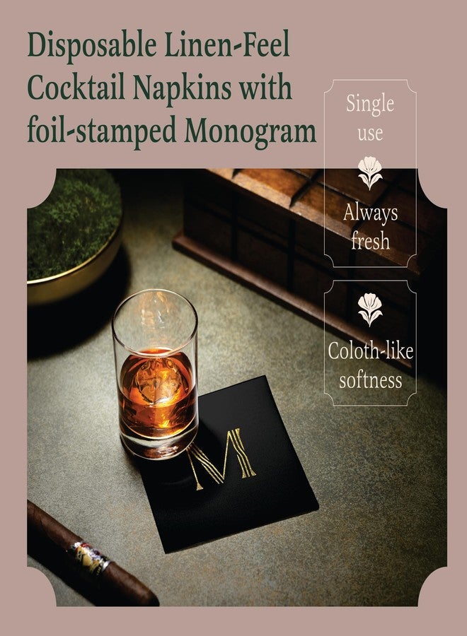 BloominGoods 100 Pack Disposable Monogrammed Cocktail Napkins Black, 5"x5" Linen-Feel Gold Foil Letter A Paper Napkins, Initial White Beverage Napkins For Wedding, Party, Bar Or Holiday - Image 5
