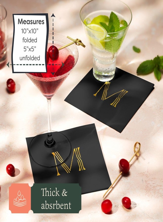 BloominGoods 100 Pack Disposable Monogrammed Cocktail Napkins Black, 5"x5" Linen-Feel Gold Foil Letter A Paper Napkins, Initial White Beverage Napkins For Wedding, Party, Bar Or Holiday - Image 3