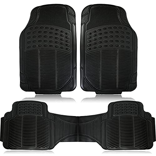 ZONETECH All Weather Rubber Car Interior Floor Mats 3Piece Trimmable Waterproof Odorless Black Heavy Duty Universal Fit