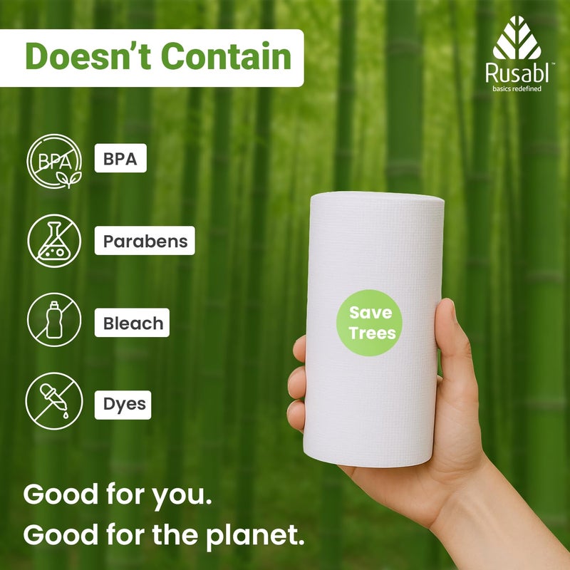 Rusabl لفافة مناشف المطبخ من الخيزران للتنظيف | 100 ورقة قابلة لإعادة الاستخدام | ليست لفافة ورق مناديل، قماش مطبخ | صديقة للبيئة وقابلة للتحلل | خالية من الكلور (11" × 12" ورقات مثقوبة) (عبوة من 2) - Image 5