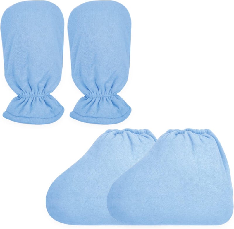 Paraffin Wax Bath Terry Cloth Gloves Foot Liners Paraffin Wax Machine Heated SPA Mittens Foot Liners Thick Heat Hand Feet Treatment Insulated Mitt Spa Feet Cover Great for Men Women Blue