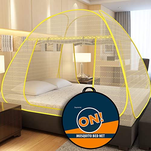 KOLAR Supreme On Wave Pattern Mosquito Net for Double Bed,King-Size Premium Machardani,Strong&Durable,Tent Type,Foldable,Corrosion Resistant,Yellow - Image 2
