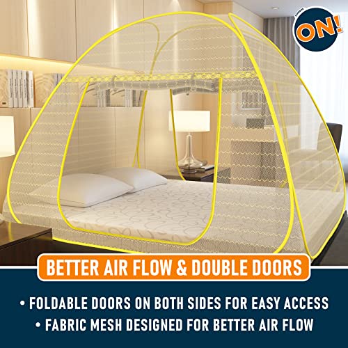 KOLAR Supreme On Wave Pattern Mosquito Net for Double Bed,King-Size Premium Machardani,Strong&Durable,Tent Type,Foldable,Corrosion Resistant,Yellow - Image 4