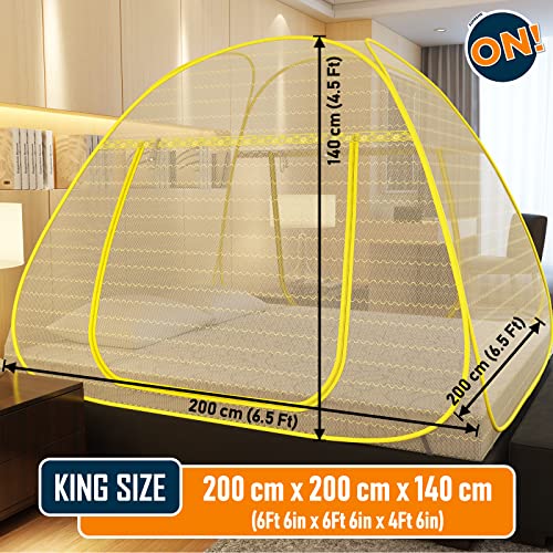 KOLAR Supreme On Wave Pattern Mosquito Net for Double Bed,King-Size Premium Machardani,Strong&Durable,Tent Type,Foldable,Corrosion Resistant,Yellow - Image 3