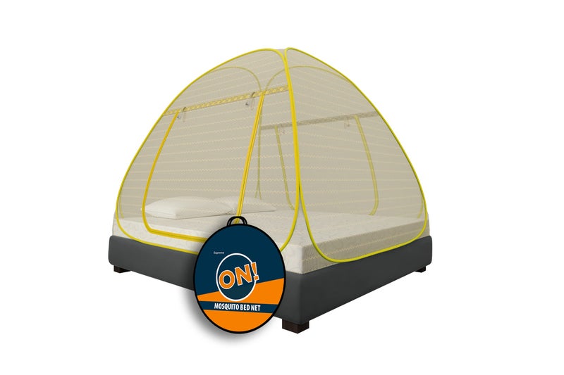 KOLAR Supreme On Wave Pattern Mosquito Net for Double Bed,King-Size Premium Machardani,Strong&Durable,Tent Type,Foldable,Corrosion Resistant,Yellow - Image 1