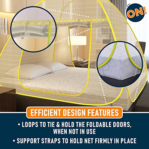 KOLAR Supreme On Wave Pattern Mosquito Net for Double Bed,King-Size Premium Machardani,Strong&Durable,Tent Type,Foldable,Corrosion Resistant,Yellow - Image 5