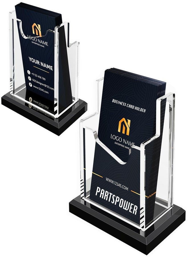 PARTSPOWER 2 Packs Acrylic Business Card Holder for Desk, Vertical Clear Business Name Card Display, Solid Black Acrylic Base, Desktop Accessory Business Name Card Organizers (1-Slot) - Image 1