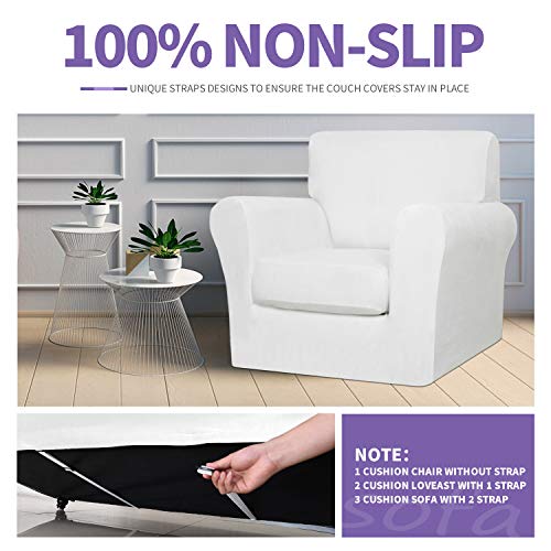ZNSAYOTX Oversized Velvet Couch Cover 4 Piece (92"-115") Stretch Sofa Covers for 3 Cushion Couch Thick Soft XL-Slipcover with Non Slip Strap, Dog Pet Friendly Nice Furniture Protector (White) - Image 5