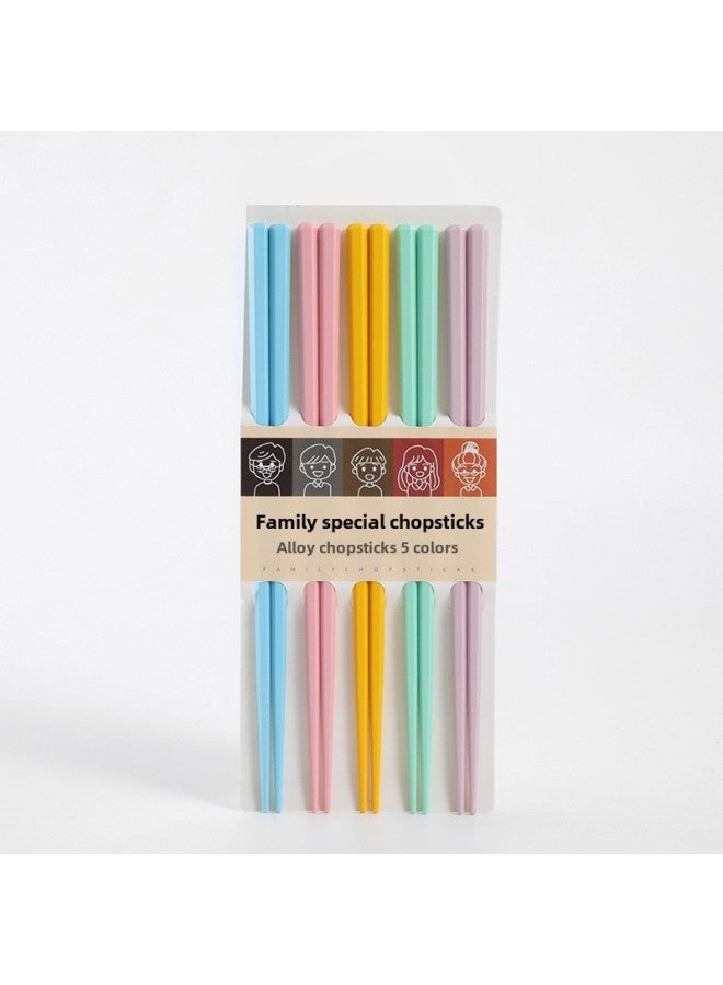 Direct Supply Live Broadcast Color Chinese Alloy Chopsticks Household Non-mildew Oblique Non-slip Chopsticks Wholesale-Specifications:Color Hexagonal Chopsticks 5 Pairs One Card  - Image 1