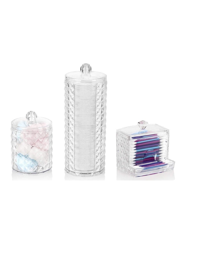 Ion Design Makeup Organizer Set Cotton Ball Pad and Q-Tip Holder - Vanity - Bathroom Counter Storage Containers - - Easy Organization with Unique Compact Design - 3 Pack Clear Acrylic - Image 1