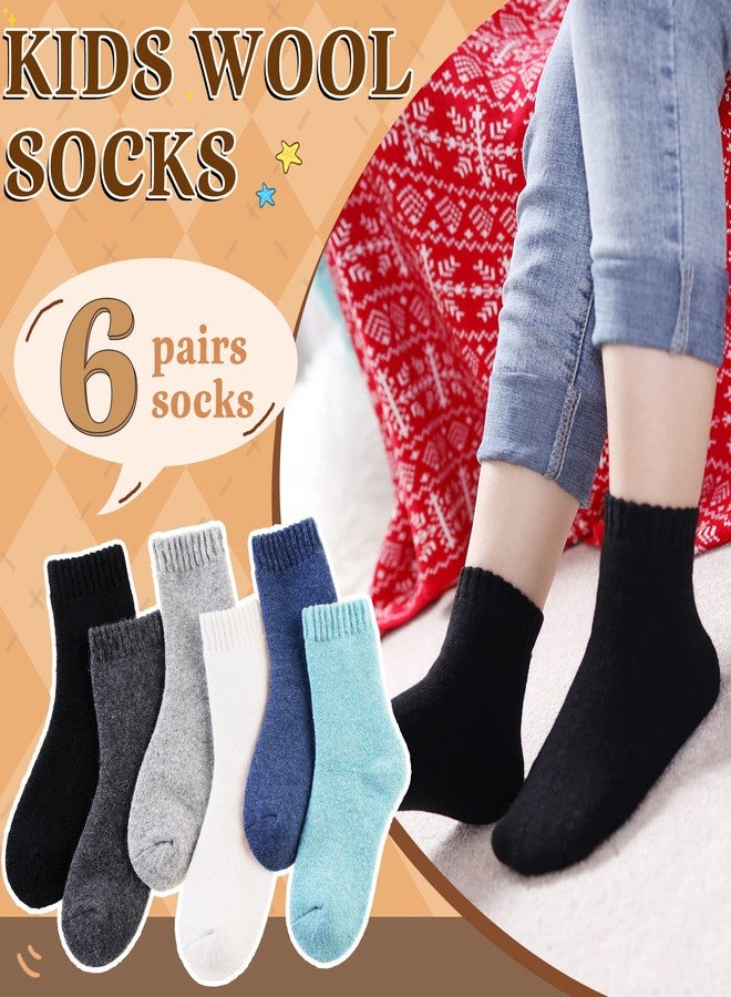 SeeyAN Kids Merino Wool Socks Boys Girls Hiking Boot Winter Thermal Warm Cozy Soft Toddler Thick Crew Socks 6 Pairs (6 Pairs Solid Color B, 8-12 Years) - Image 3