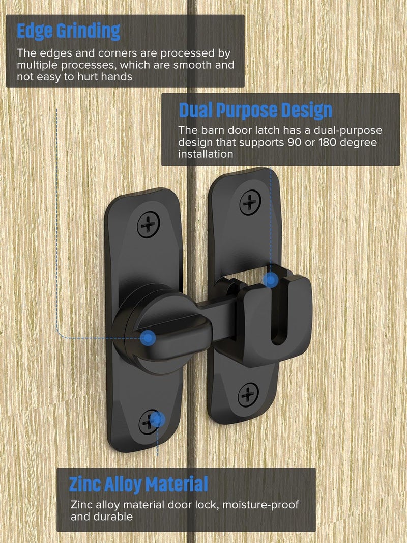 MeBantoo 90/180 Degree Flip Barn Door Lock, Protect Privacy - Security Sliding Door Latch, Small Gate Latches Hardware for Barn, Garden, Bathroom, Cabinet, Window (Black-1PC) - Image 5
