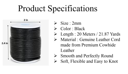 GENIQUE Real/Genuine Round Leather String Cord for Necklace, Bracelets, Jewellery, Braiding (2mm, Black) - Image 3