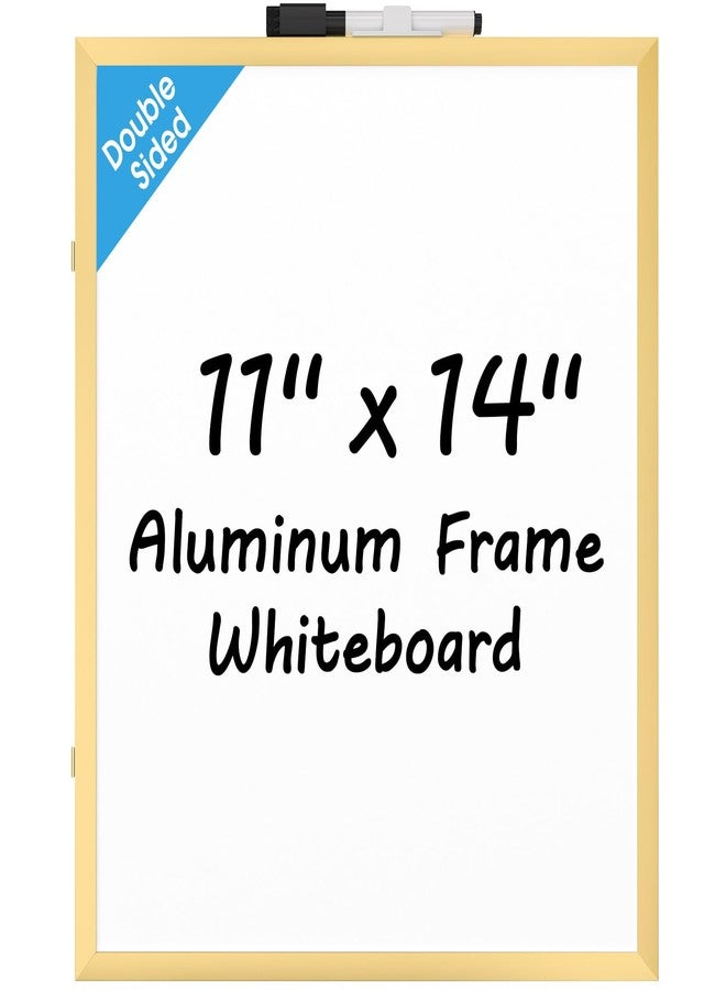 MaxGear Small Dry Erase Board, Gold Aluminum Frame, 11" x 14" Double-Sided Whiteboard for Wall, Small Hanging White Board with a Black Marker, Portable Mini White Board for Home, School, Office - Image 1