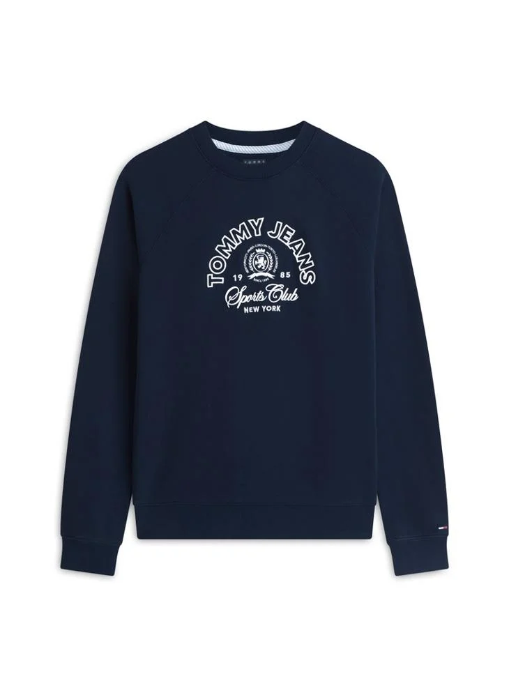 Tommy Jeans Dark Night Navy Crest Logo Terry Sweatshirt for Women | Best Price UAE