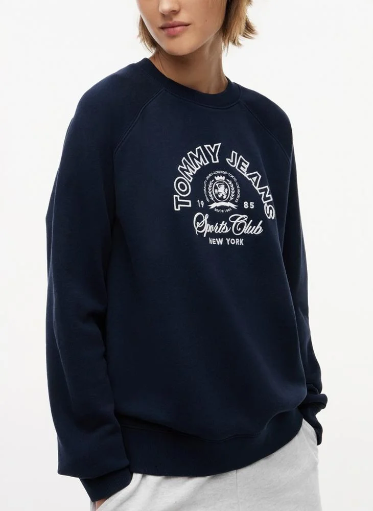 Tommy Jeans Dark Night Navy Crest Logo Terry Sweatshirt for Women | Best Price UAE