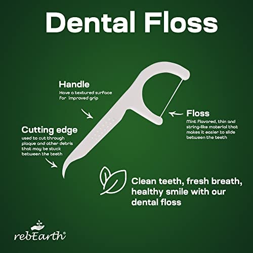 rebEarth Natural Dental Floss Picks - Oral Care Dental Pick w/Mint Flavored Toothpicks, 2-in-1 Natural Floss & Toothpicks, Plant-Based Dental Flossers, Tooth Floss Picks w/Tongue Cleaner (200 Count) - Image 3