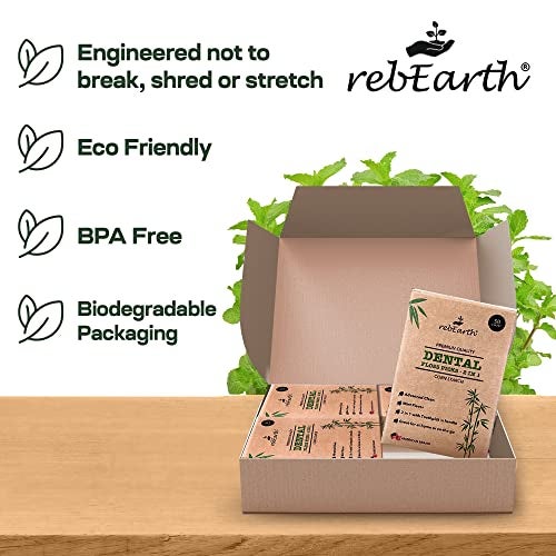 rebEarth Natural Dental Floss Picks - Oral Care Dental Pick w/Mint Flavored Toothpicks, 2-in-1 Natural Floss & Toothpicks, Plant-Based Dental Flossers, Tooth Floss Picks w/Tongue Cleaner (200 Count) - Image 4